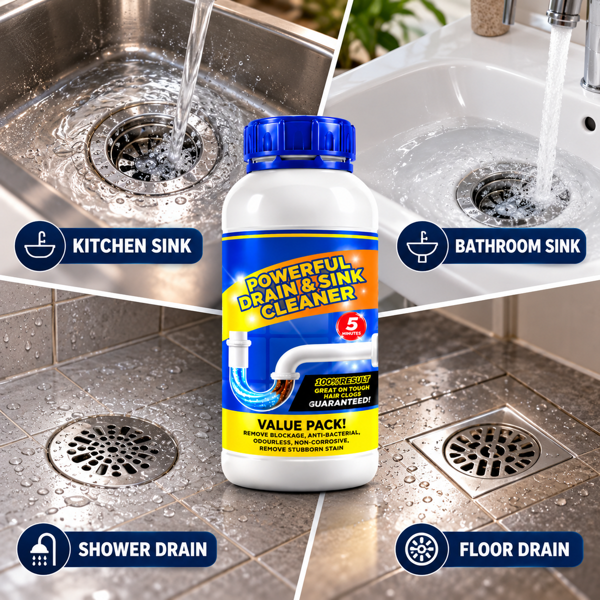 Sanitizo Drain Clog Remover – Powerful Sink & Pipe Cleaner, 100g x 4 Pack