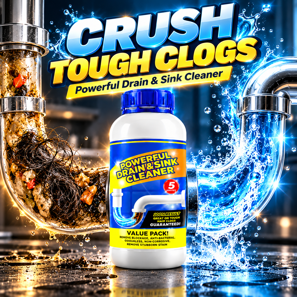 Sanitizo Drain Clog Remover – Powerful Sink & Pipe Cleaner, 100g x 4 Pack